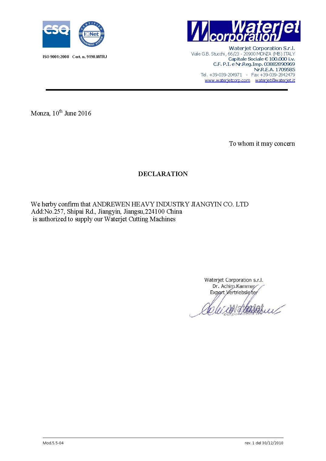 授權(quán)_autorizzazione ANDREWEN HEAVY INDUSTRY JIANGYIN CO 06-2016.jpg